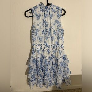 Sleeveless 1. STATE Dress Women’s size small blue tiered ruffle floral high neck